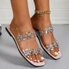 Модные женские сандалии-шлепанцы с цветком из стразов 2025 Модные летние шлепанцы с квадратным носком Женские легкие нескользящие пляжные шлепанцы для улицы