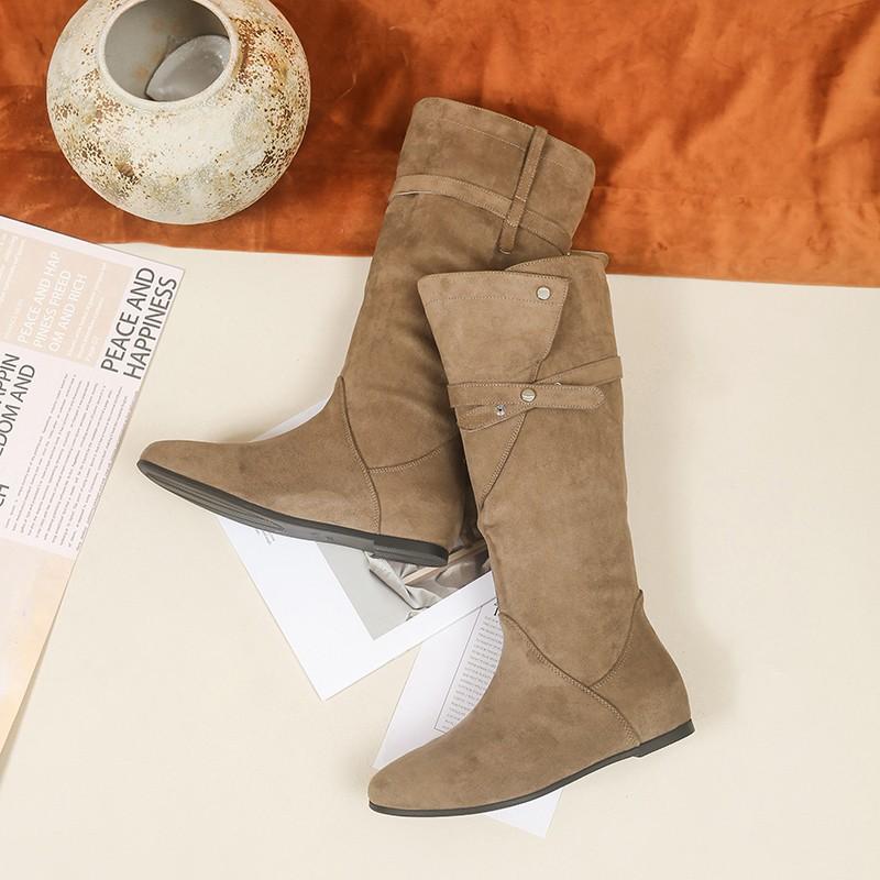 Internal heightening dopamine folds stacked boots women's autumn and winter new tall tube two-wear boots knight boots