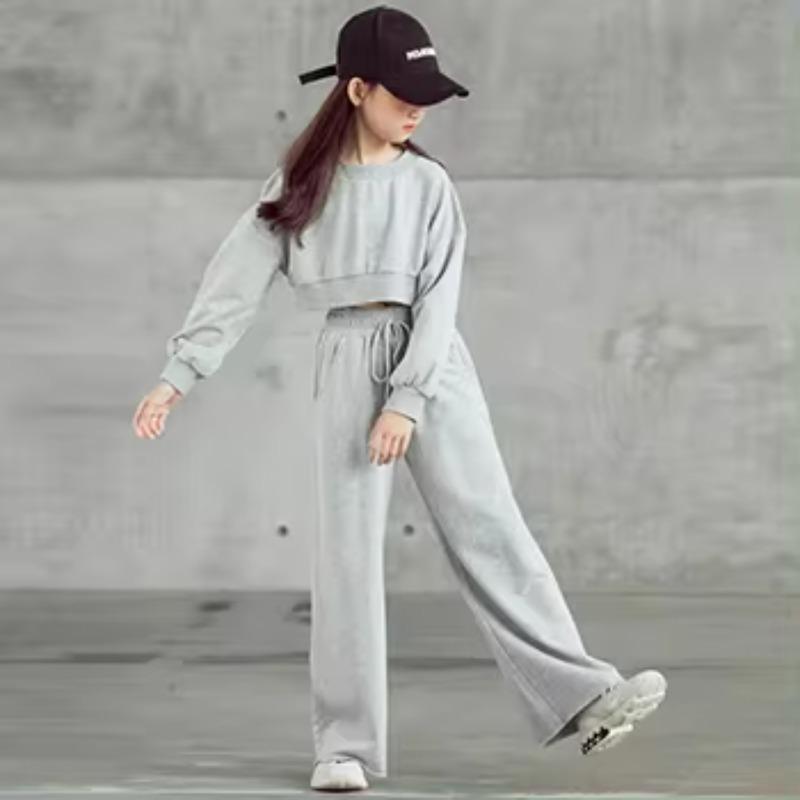 Spring Autumn Teenager Girls Clothes Suit Casual Long Sleeve Sweatshirt and Wide Leg Pants Kids Tracksuit