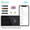 BSEED Wifi 1/2/3-клавишные настенные выключатели, сенсорные панели, управление через приложение Tuya Smart Life, с розетками питания EU, портами USB-C для зарядки 20 Вт
