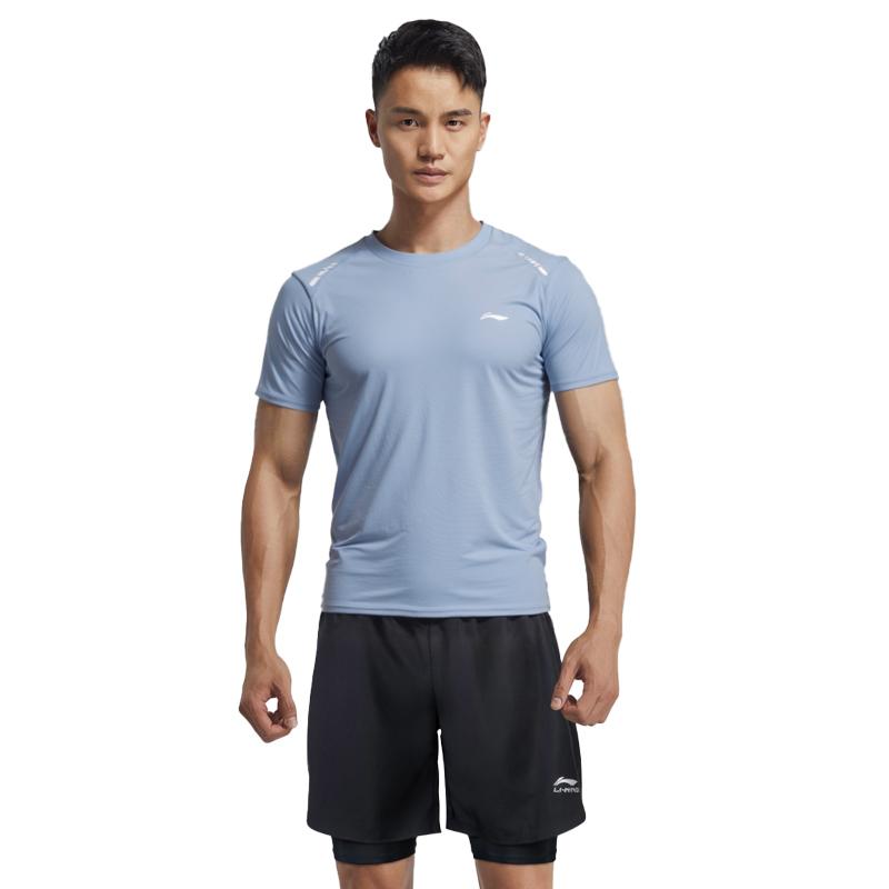 Li-Ning Водонепроницаемый Устойчивый к хлору Простой Однотонный Тренировочный купальник с коротким рукавом для плавания Мужской купальник Синий LNYW821-4