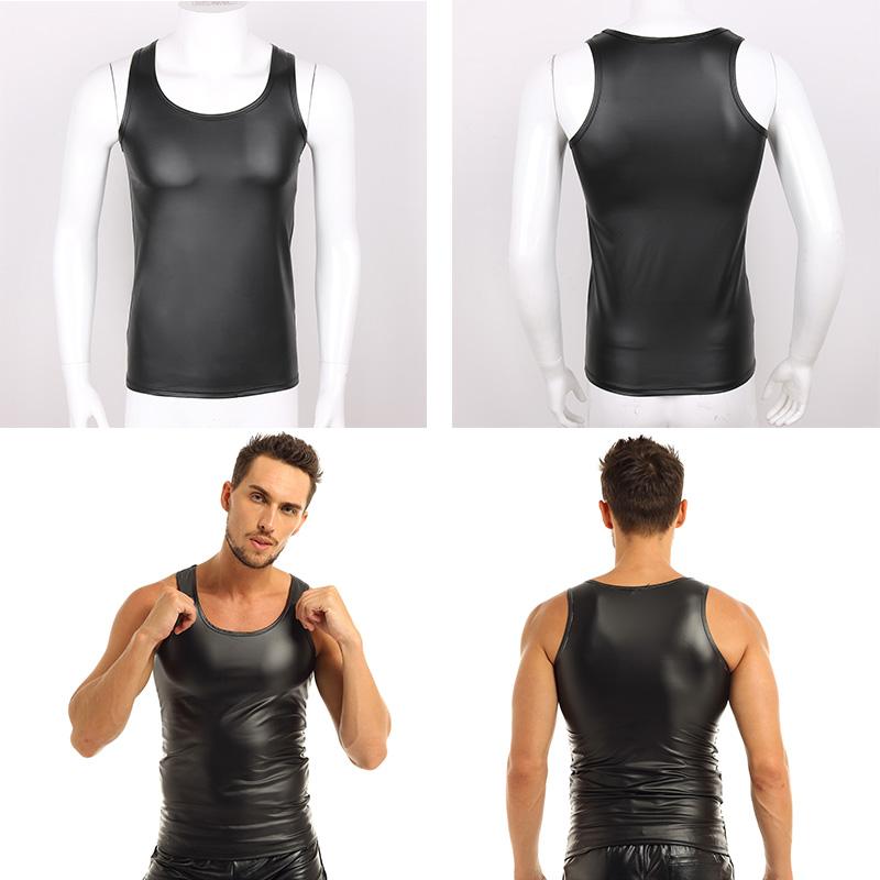 Мужская футболка из мягкой искусственной кожи с мокрым эффектом, майка, рубашка, клубная одежда