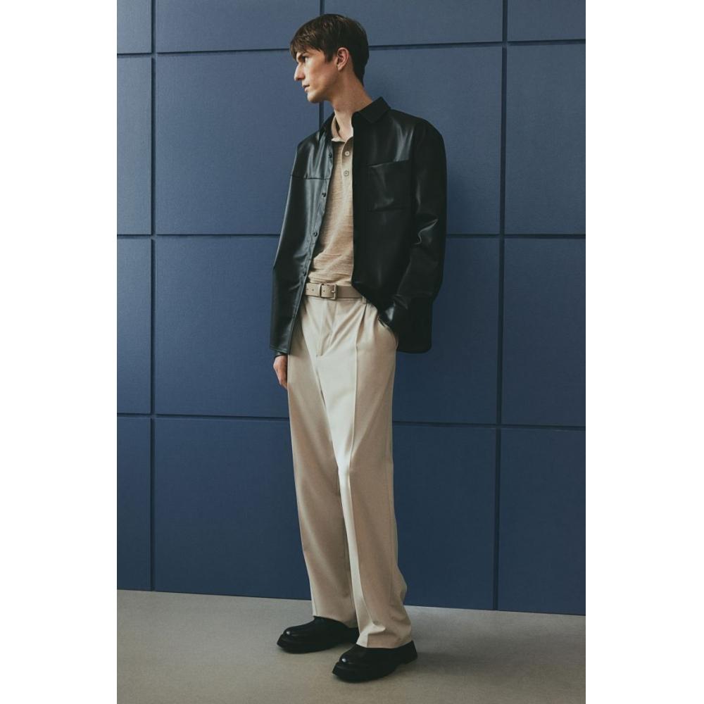 Рубашка-поло HM Fine Knit, стандартный крой, бежевый