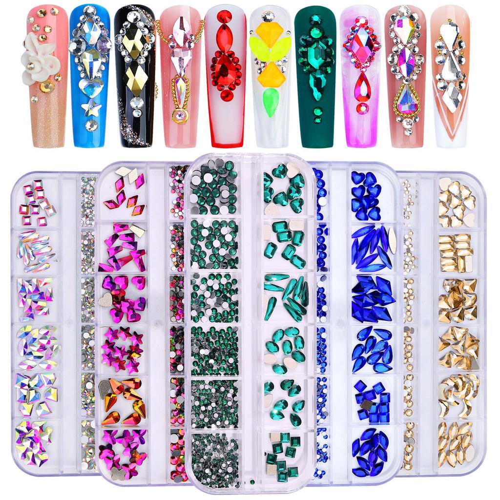 12 Grid Nail Art Diamond Special-Shaped Diamond Flat-Bottomed Rhinestone Ab Nail Art Jewelry Drill Nail Decoration Direct Sales