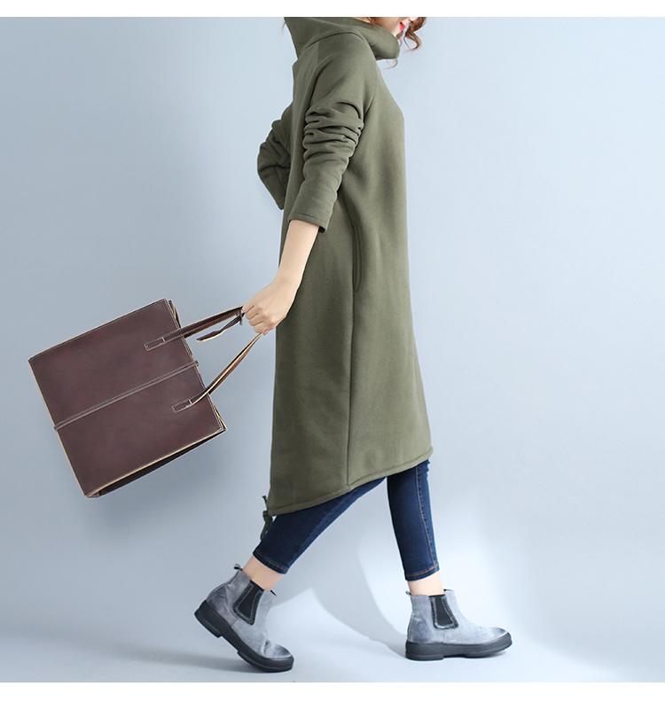 2017 Этнический стиль Большой размер Хлопково-льняное платье на флисовой подкладке с высоким воротником