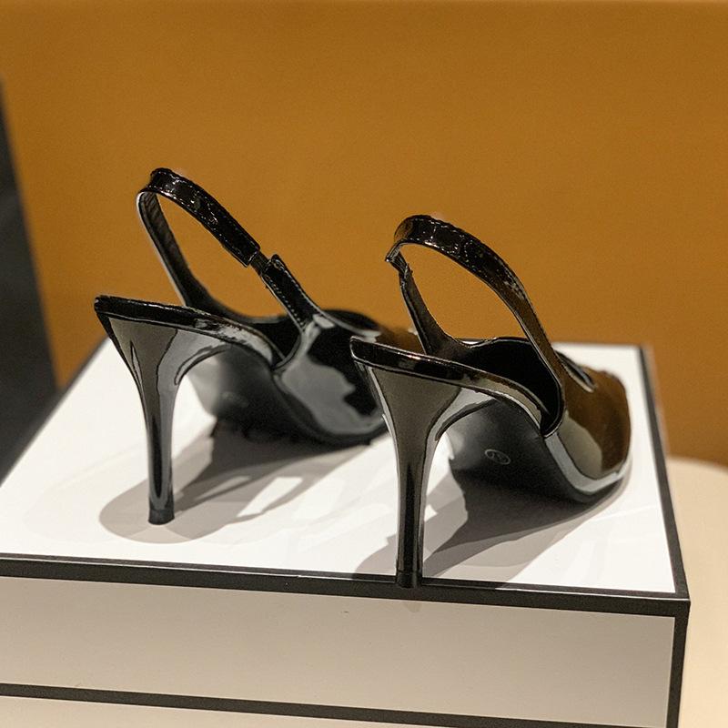 Черные туфли на высоком каблуке Женские 2024 Новый стиль Квадратный носок Тонкий каблук Одинарные туфли Босоножки с закрытым носком Женская обувь