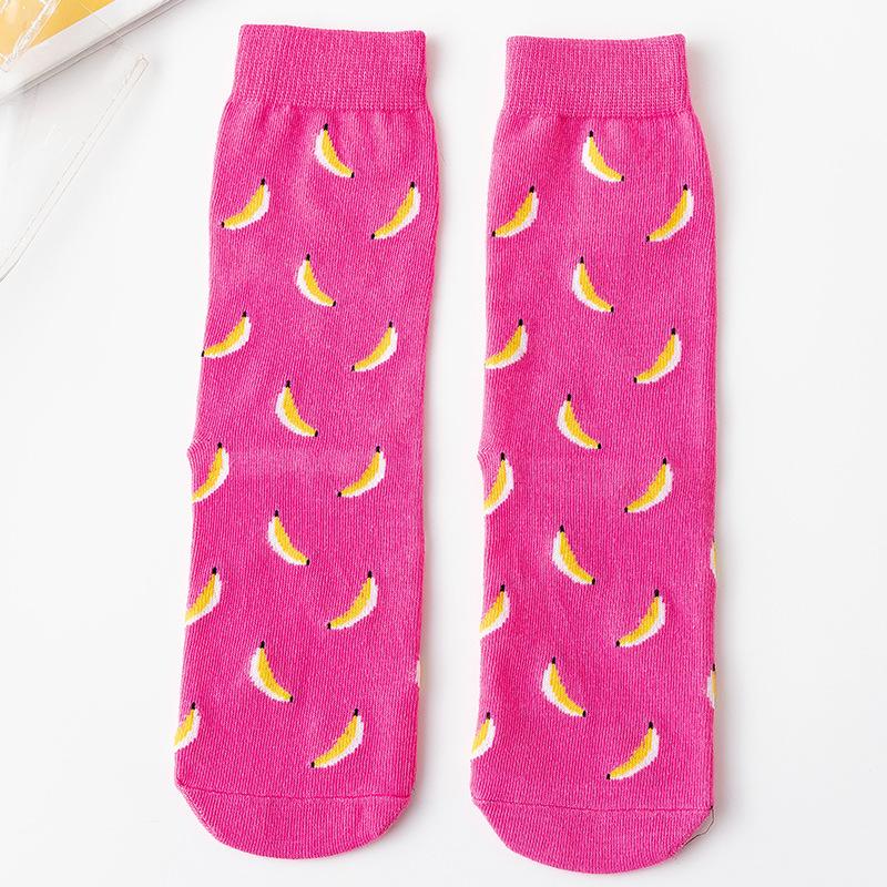 Women Creative Fruit & Hamburger Print Mid-Calf Socks Korean Style Casual Cotton Socks