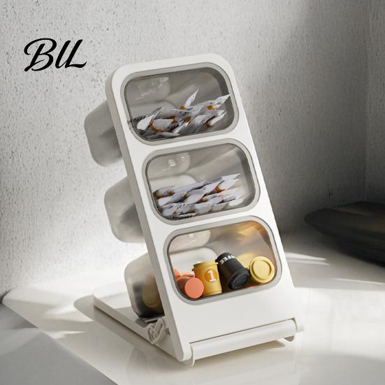 Office Desk Organizer for Snacks 3 Tier Tea Bag with Angled Opening, Desktop Storage Box Workstation Coffee Capsules, Supplies, Space-Saving