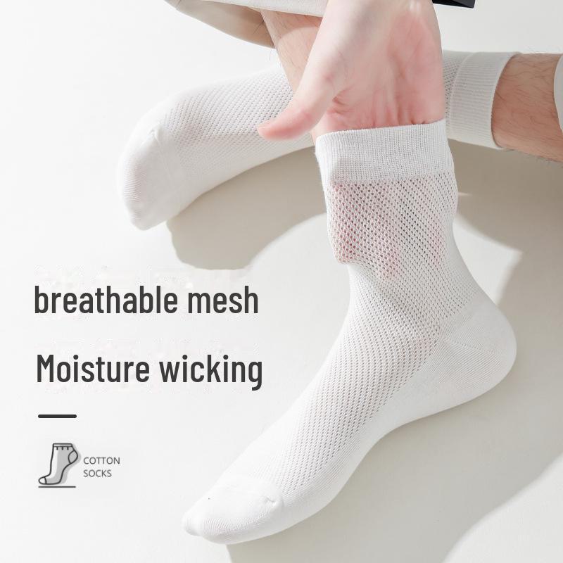 Мужские сетчатые носки средней длины из хлопка — дышащая, впитывающая пот, повседневная спортивная одежда однотонного черного и белого цветов для весны/лета.