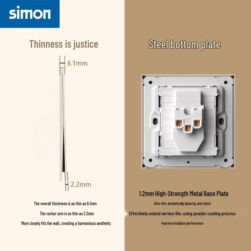 Simon i6Air Ultra-Thin Five-Hole 86 Type Switch and Socket for Home Decor
