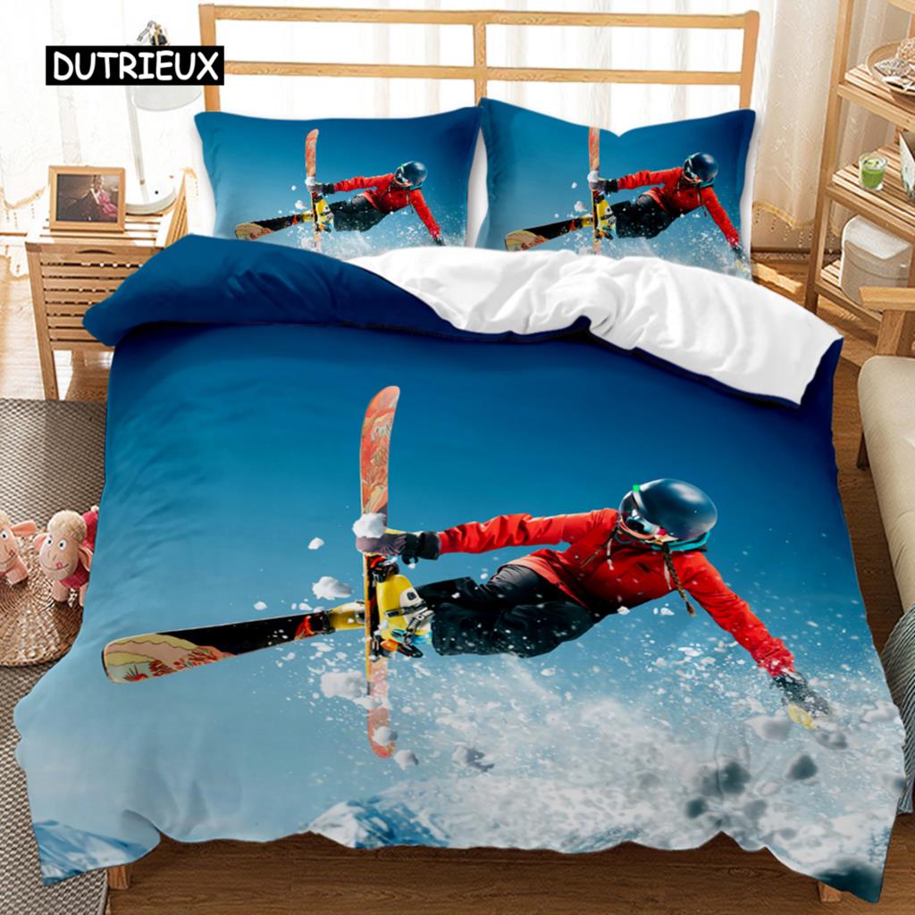 Комплект пододеяльников для катания на лыжах, одеяло для снежных гор, экстремальные виды спорта, полиэстер, одеяло для сноуборда, двойной размер Queen King Size