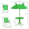 Children's 4-Piece Garden Furniture Set with Frog Design - Round Table + 2 Folding Chairs + Parasol - Green Oxford Epoxy-Coated Metal