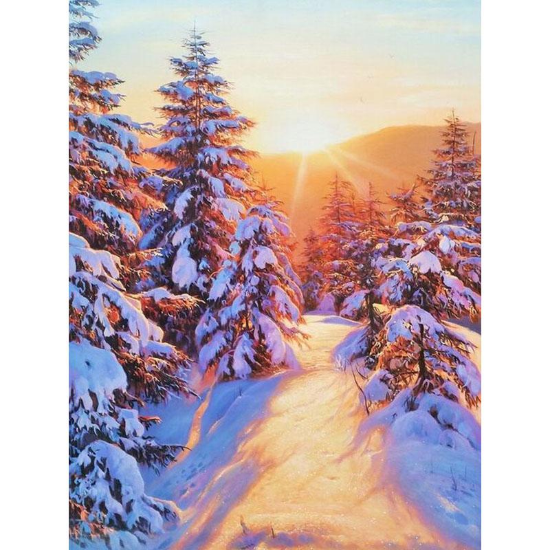 5D DIY Diamond Painting Winter Snow Landscape Full Round Drill Diamond Embroidery Cross Stitch Wall Art Picture of Rhinestone