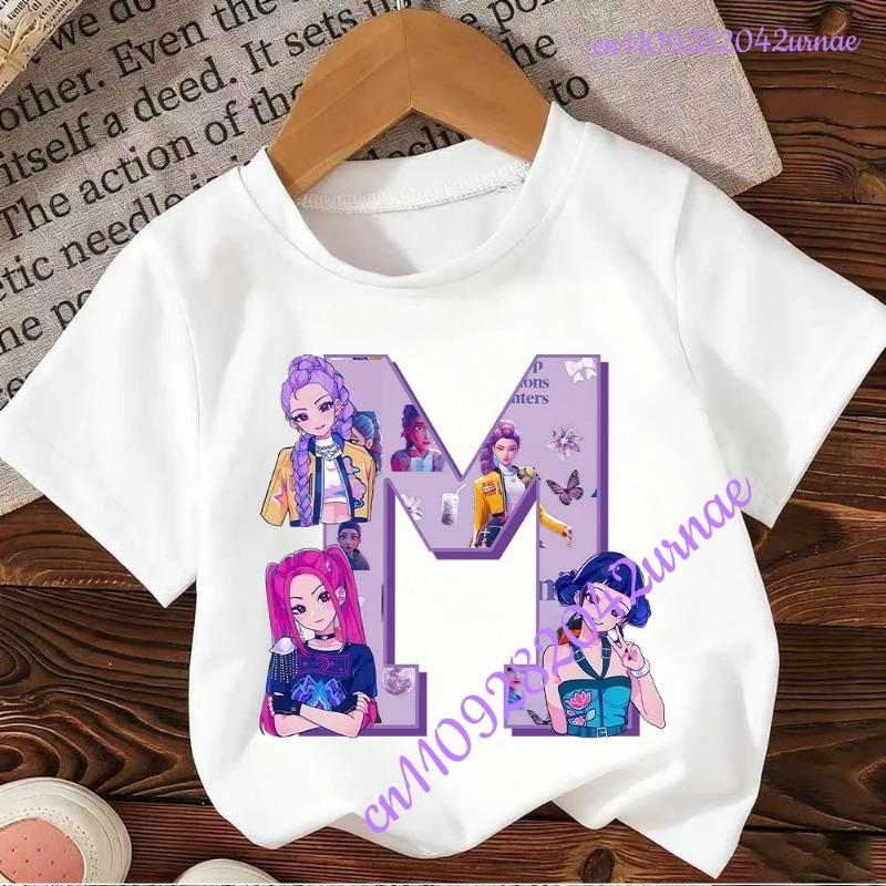 Kpop Охотники на демонов Футболка с буквами от A до Z Kawaii Rumy Топы на день рождения Одежда для вечеринок Женская футболка Летняя с коротким рукавом Хлопок Детская одежда