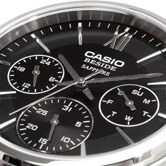 CASIO BESIDE Мужские кварцевые часы Сапфировое стекло Стальной браслет Многоосевой 24-часовой дисплей Черный Международная модель