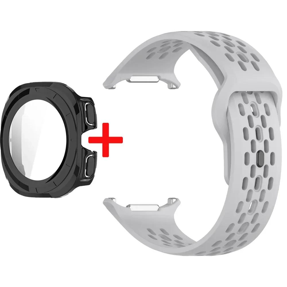 Силиконовый Ремешок+Чехол Для Samsung Galaxy Watch Ultra 47 Спортивный Браслет Ремешок для Galaxy Watch Ultra Закаленное Стекло Чехол Ремешок