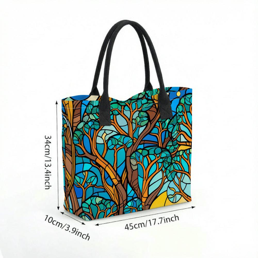Stained Glass Tree Pattern Tote Bag Casual Large Capacity Daily Shoulder Handbag