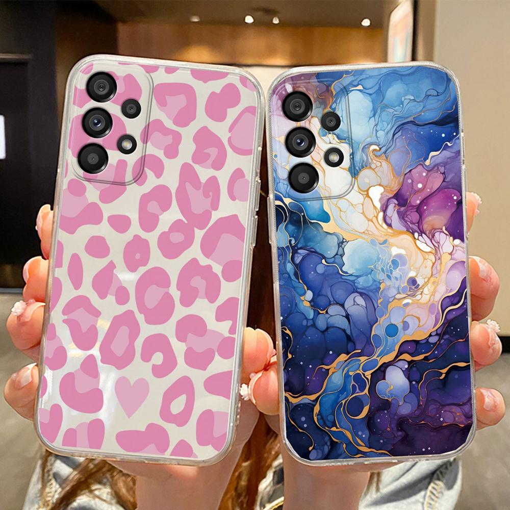 Прозрачный чехол для телефона с принтом Белый леопард для Samsung A53 A33 A73 A23 A22 A21S A32 A52 A51 A71 Художественный розовый мраморный прозрачный чехол