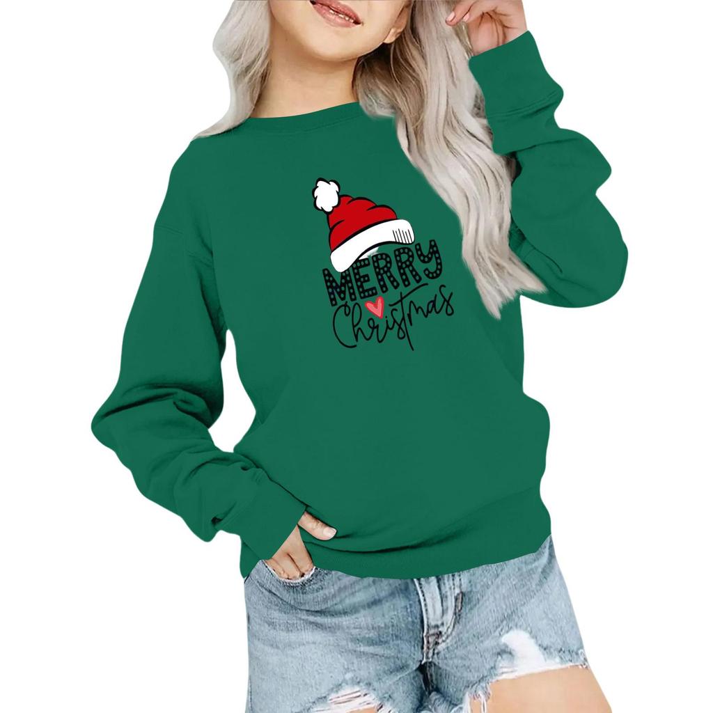 Kids' Fashion Loose-Fit Casual Long-Sleeve Christmas Print Oversized Crewneck Sweatshirt