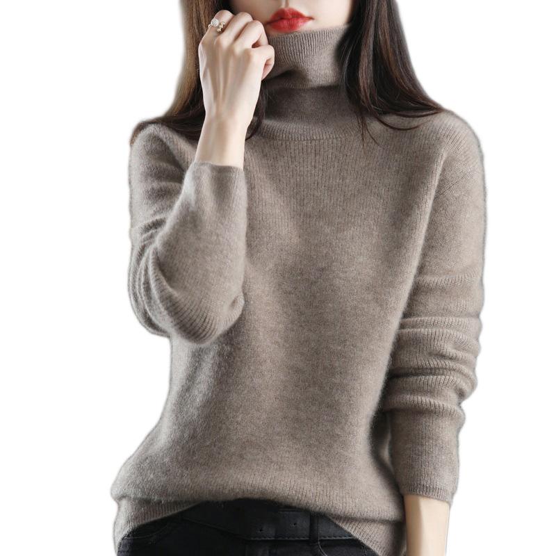 Зимняя мода женский пуловер водолазка толстый свитер свободный вязаный нижний топ