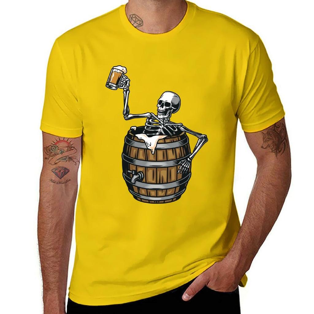 Skeleton Drinking Beer T-Shirt Customizeds Tees Customs Design Your Own Sweat Fruit of the Loom Mens T Shirts