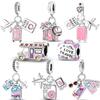 Pink Series Original Copper Charm Bead Travel Airplane Pendant Fit Original Bracelet Necklace For Women Diy Gift