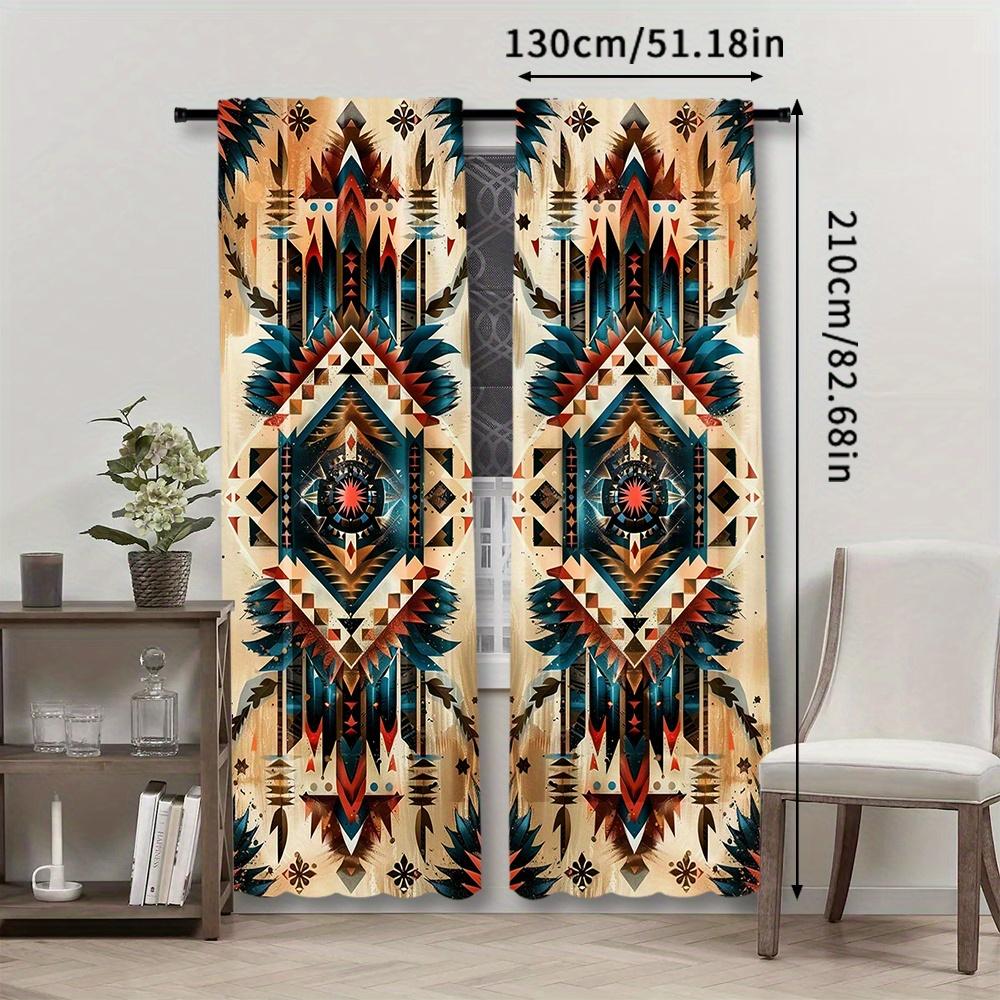 2pcs, Boho Blackout Rod Pocket Vintage Patterned Curtains for Bedroom Office Kitchen Living Room Study Home Decor