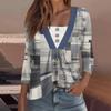 Women's Fashion Casual Long Sleeve Shirt Geometry Printed Button V Neck Up Tops