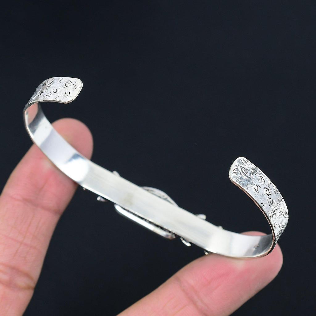 Daughters Day Sale 925 Silver Crescent Polychrome Jasper Stone New Flower Bangle