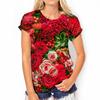 Футболка с принтом 3D-розы, летний топ с коротким рукавом, модные футболки Harajuku с цветочным принтом для женщин, футболки для девочек