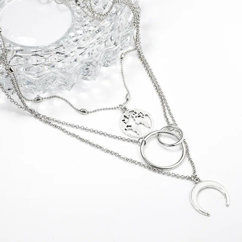 Винтажное богемное многослойное ожерелье-цепочка с буквами для женщин, длинное колье-колье с ракушкой и луной, кулон в виде бабочки, ожерелье