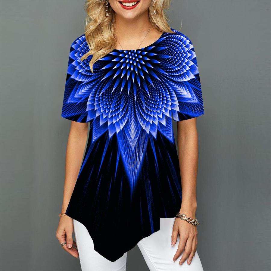 Женские футболки больших размеров с принтом подсолнечника, свободные повседневные топы, женская нерегулярная летняя одежда