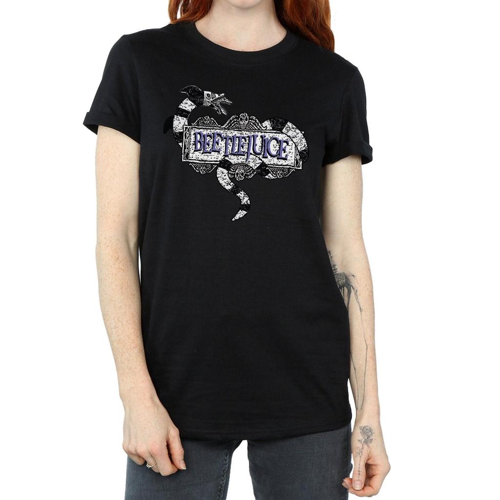 Beetlejuice Женская/дамская хлопковая футболка бойфренда с логотипом Sandworm