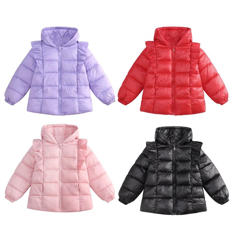 Childrens Down Jacket Winter Lace Hooded Cotton-padded Parka Thicken Warm Zipper Long Coat For Girls Toddler Kids Outerwear
