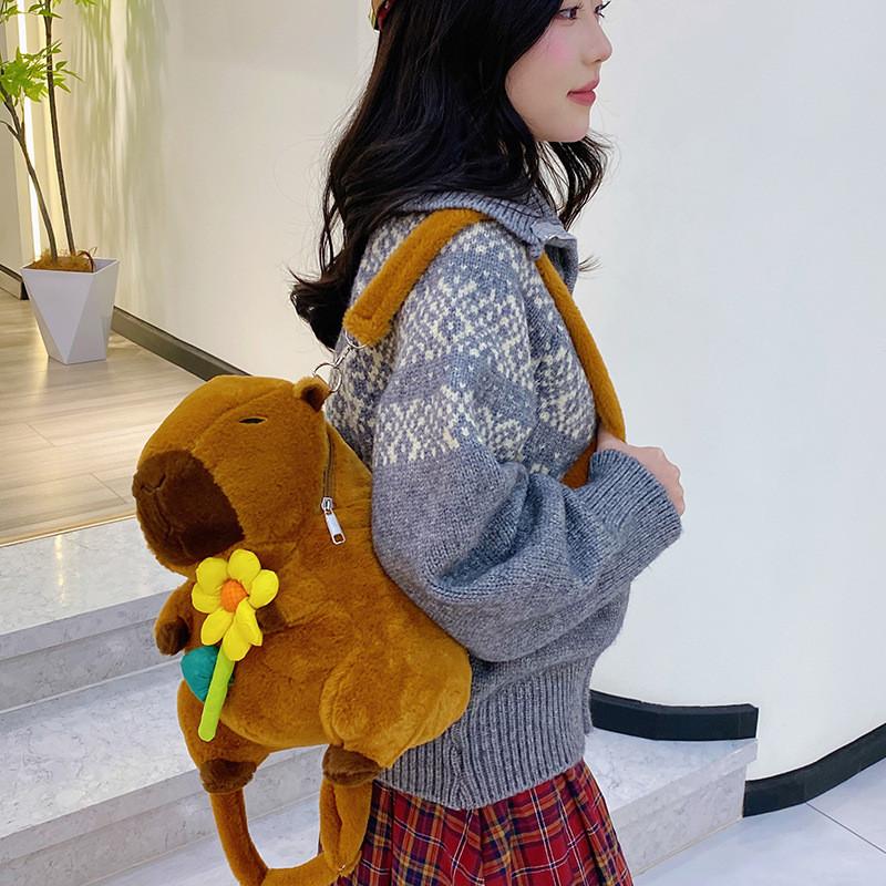Rabbit Yellow Capybara Flower Burger Plush Backpack Animal Gift Doll Bag