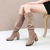 Female Shoes On Sale 2025 High Quality Sleeve Women's Boots Winter Pointed Toe Suede Solid High Tube Chunky Heels Fashion Boots