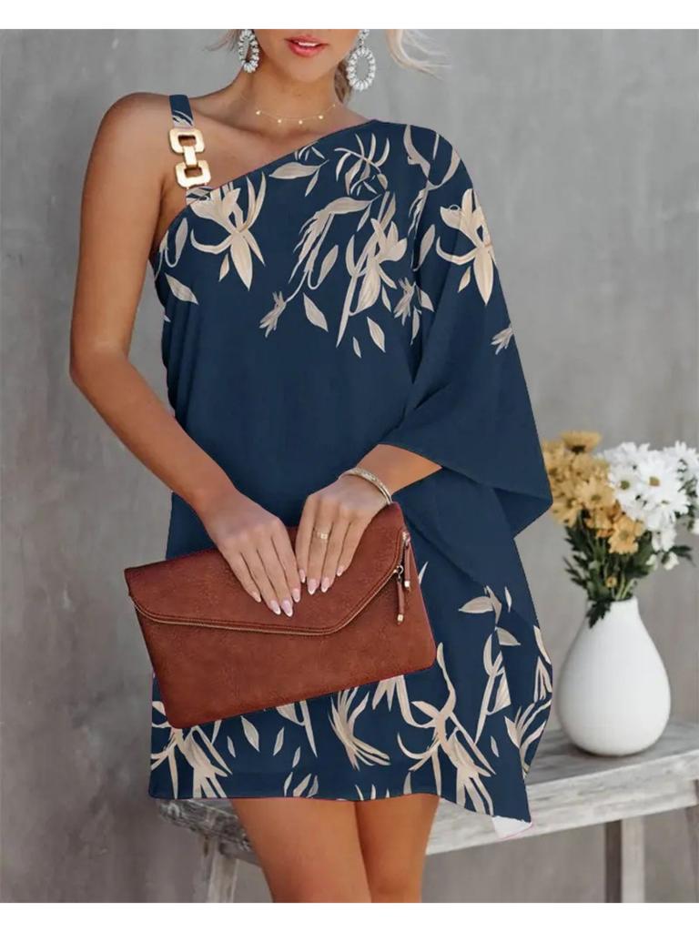 Платье с цветочным принтом на одно плечо, облегающее талию, элегантное платье на бретельках для женщин, свободные платья без рукавов, повседневное платье с открытой спиной