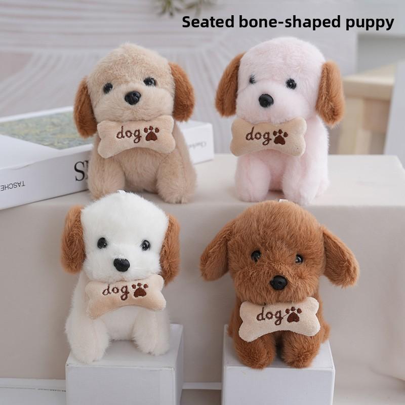 Cute Dog Plush Doll With Bone Decor And Letter Embroidery For Children And Fans
