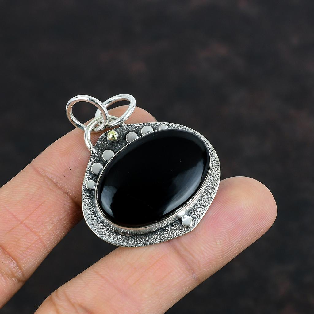 Black Onyx Pendant 925 Sterling Silver Pendant Antique Jewelry Handmade Gemstone Pendant Silver Jewelry Gifts For Mom Healing Stone Pendant