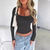 Women's Y2K Slim and Skinny Solid Colour U Neck Long Sleeve Top