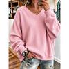 Women S Waffle Knit V Neck Long Sleeve Loose Casual Sweatshirt