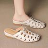 Soft Cowhide Retro Woven Hollow Bag Head Half Slippers Women Summer Wear a Pedal Shoes Cool Slippers