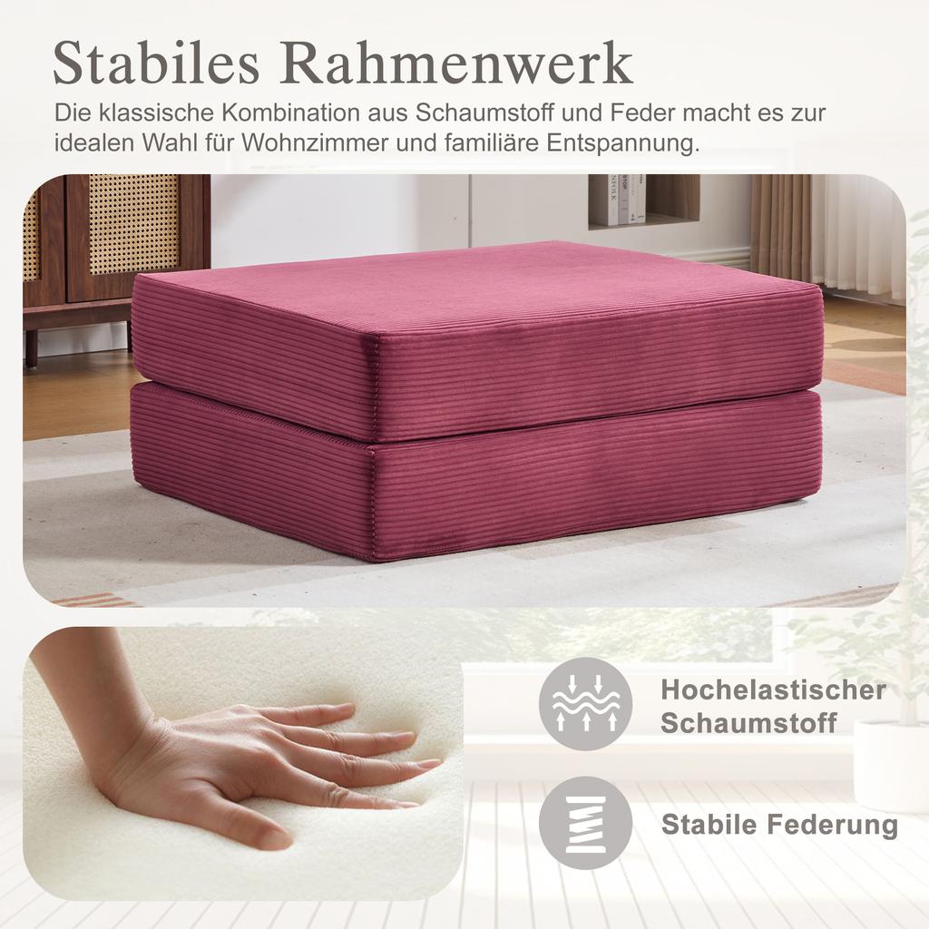 Corduroy compression stool – soft, skin-friendly, 2 thick foam blocks for high seating comfort. Foldable into a single armchair – combinable.