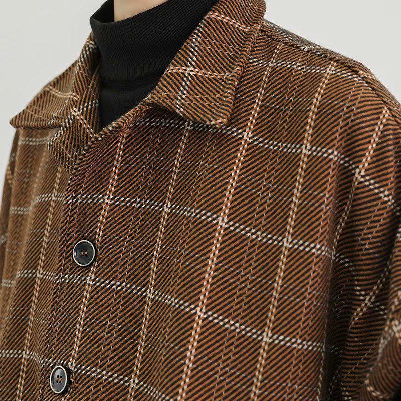 Мужская модная шерстяная куртка в клетку в стиле ретро - Осень/Зима 2022 г., корейский свободный крой