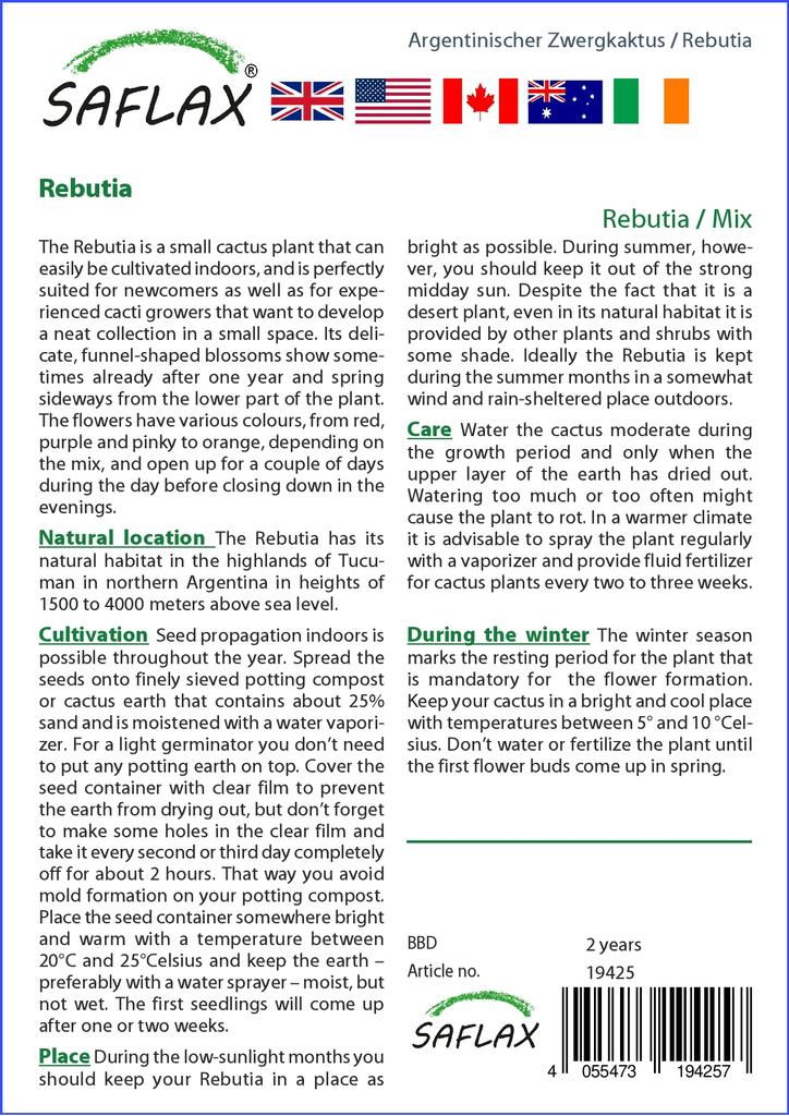 SAFLAX Ребутия - 40 семян - С горшечным субстратом для лучшего выращивания - Ребутия Микс