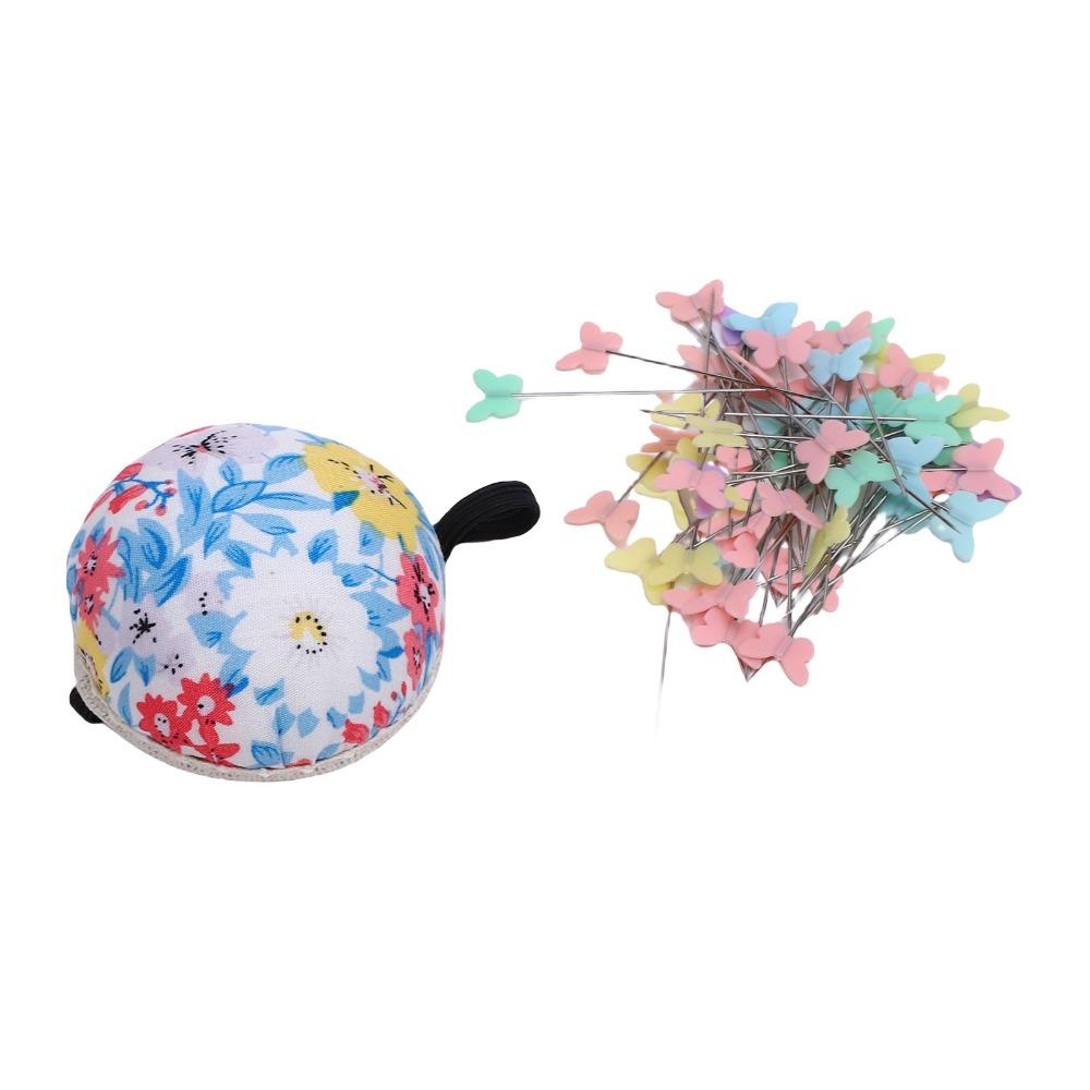 Colored Pins Floral Needle Holder Cotton Fabric Cover Pincushion Set For DIY Crafts