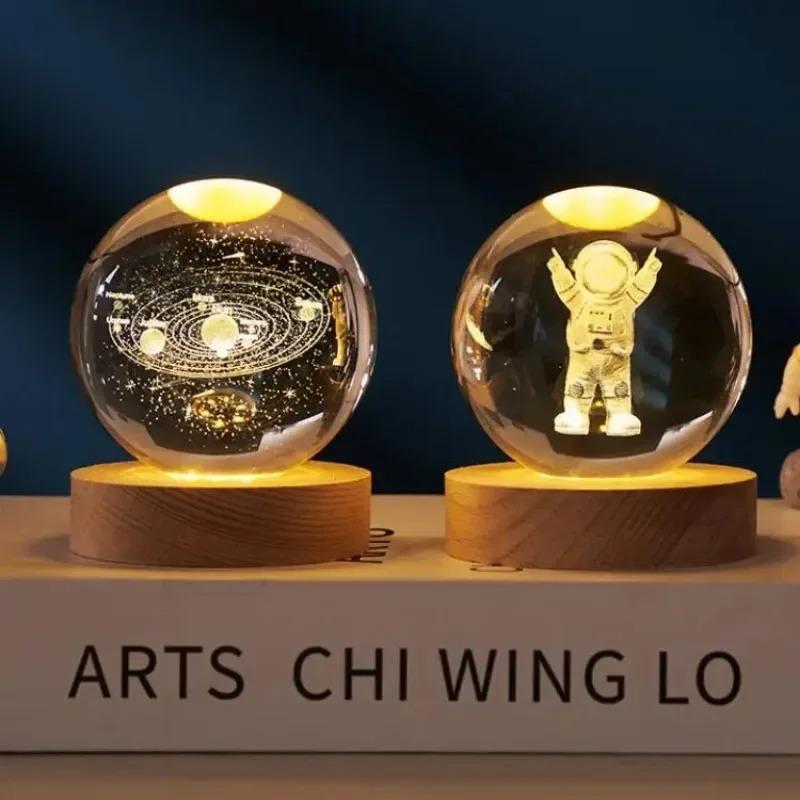 6cm 3D Crystal Ball Crystal Planet Night Light Laser Engraved Solar System Globe Astronomy Birthday Gift Home Desktop Decoration