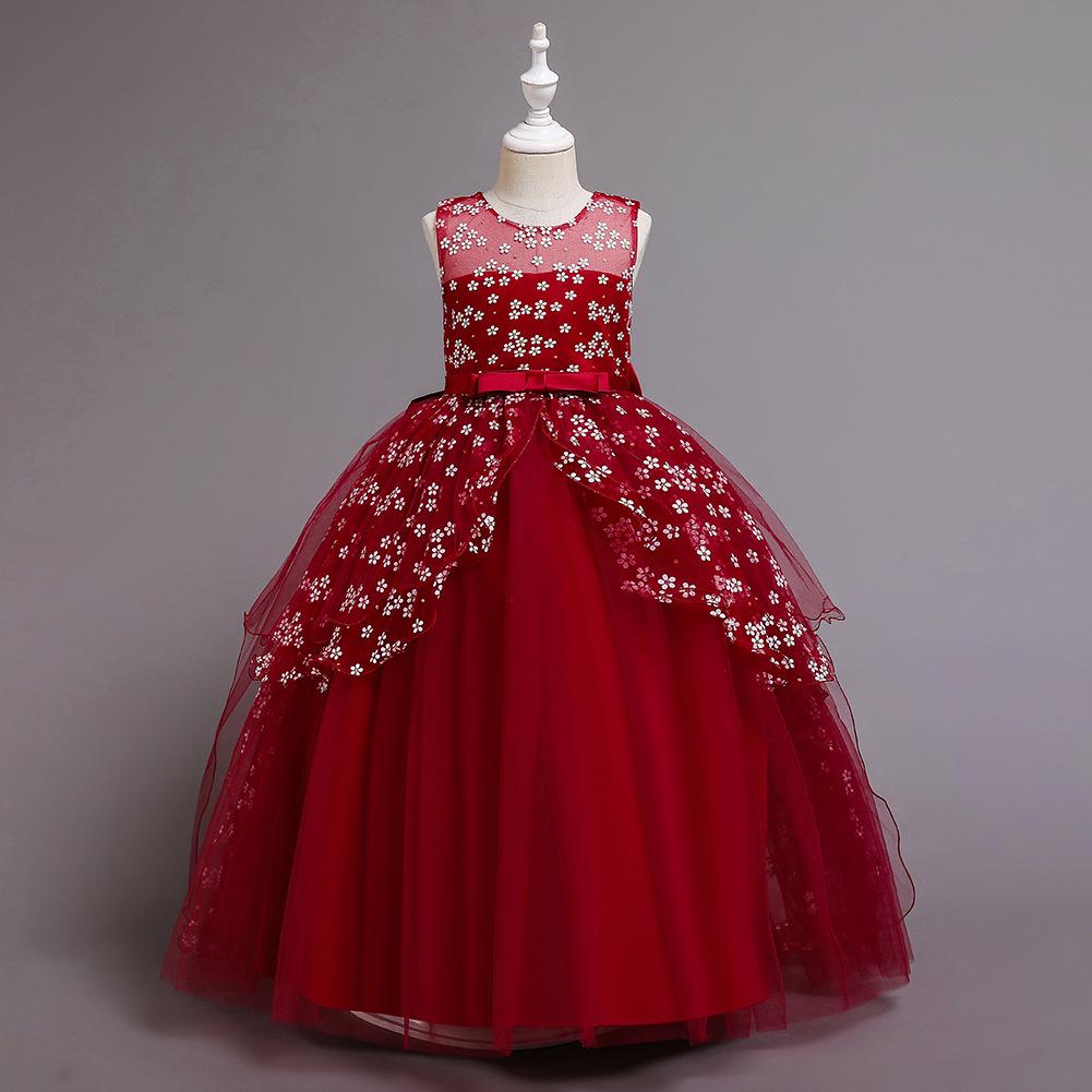 Весенне-летнее детское платье с цветочным принтом, тюлевое платье принцессы без рукавов с цветочным принтом для девочек, длинное детское свадебное платье с высокой талией