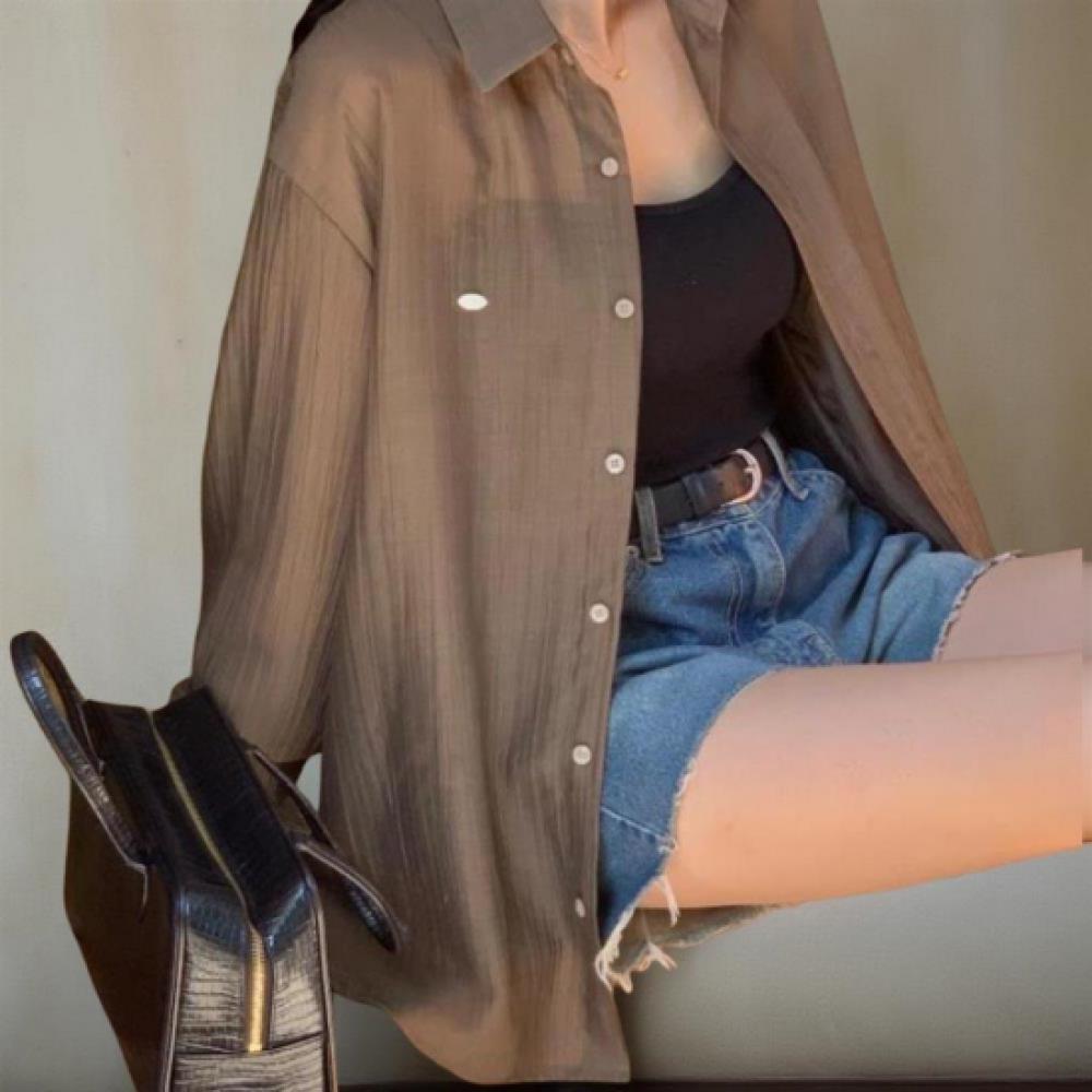 New Arrivals Open Run Women Loose Fit Semi Sheer Classic Pendant Blouse