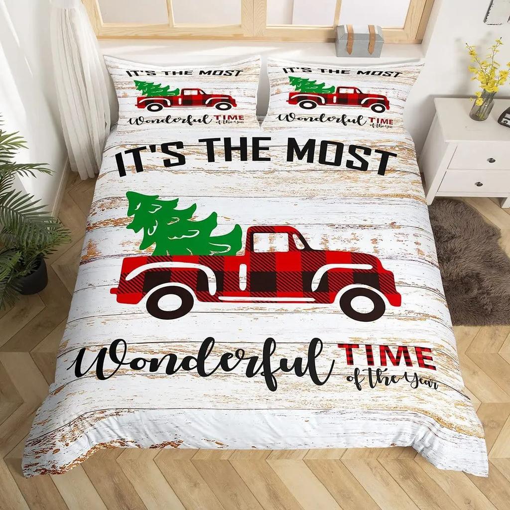 Happy Camping Duvet Set Retro Style Bedding Set Three-Piece Set